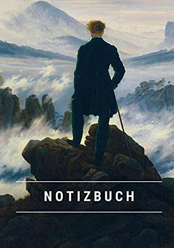 Notizbuch klein A5 Blanko - Notizheft 44 Seiten 90g/m² - Softcover Caspar David Friedrich "Der Wanderer über dem Nebelmeer" - FSC Papier: Notebook A5 Blanko weißes Papier