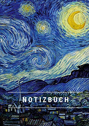 Notizbuch klein A5 Blanko - Notizheft 44 Seiten 90g/m² - Softcover Vincent van Gogh "Sternennacht" - FSC Papier: Notebook A5 Blanko weißes Papier