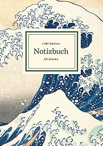 Notizbuch schön gestaltet mit Leseband - A5 Hardcover blanko - Hokusai "Die große Welle vor Kanagawa" - 100 Seiten 90g/m² - FSC Papier: Notebook A5 - Hardcover blanko - Ukiyo-e-Stil
