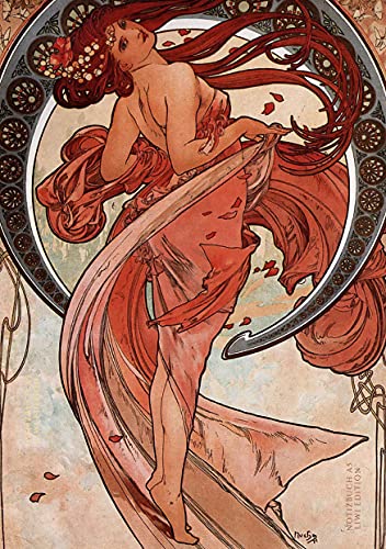 Notizbuch schön gestaltet mit Leseband - A5 Hardcover blanko - Jugendstil Motiv "Tanz"- 100 Seiten 90g/m² - FSC Papier: Notebook A5 - Art nouveau - Journal Hardcover blanko - Alfons Mucha