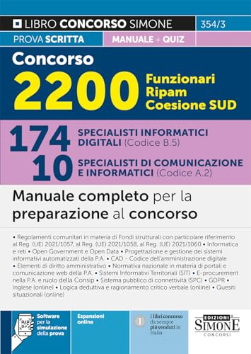 Concorso 2200 Funzionari RIPAM Coesione SUD – 174 Specialisti informatici digitali – 10 Specialisti di comunicazione e informatici - Manuale completo ... – Teoria e Quiz (Concorsi e abilitazioni) von Edizioni Simone