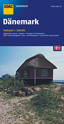 ADAC Länderkarte Dänemark 1:300.000: Register: Legende, Citypläne, Ortsregister mit PLZ. Karte: Sehenswürdigkeiten, Natur- und Nationalparks, landschaftlich schöne Strecken