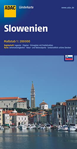 ADAC Länderkarte Slowenien 1:200.000: Register: Legende, Cityplan, Ortsregister mit Postleitzahlen. Karte: Sehenswürdigkeiten, Natur- und Nationalparks, landschaftlich schöne Strecken