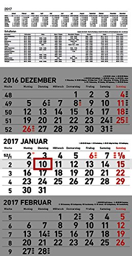 3-Monatskalender klein 2017 - Wandplaner / Bürokalender (23,7 x 45) - mit Datumsschieber - mit Jahresübersicht - mit Ferienterminen von ALPHA EDITION