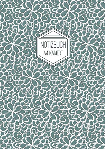 Notizbuch A4 Kariert: Grün Softcover Matt Florales Muster