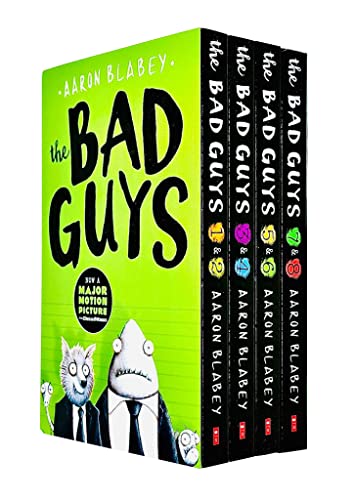 The Bad Guys Episodes 1-8 Collection 4 Books Set by Aaron Blabey (Bad Guys/Mission Unpluckable, Furball Strikes Back/Attack of the Zittens, Intergalactic Gas/Alien, Do-You-Think-He-Saur-Us/Superbad)