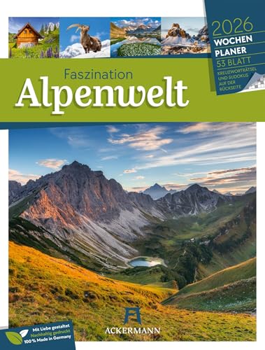 Faszination Alpenwelt Wochenplaner Kalender 2026 | Bildstarker Berge-Wochenkalender im Hochformat (25x33 cm) | Mit Kreuzworträtseln, Sudokus & mehr von "Ackermann Kunstverlag"