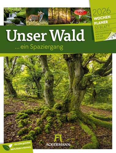 Unser Wald Wochenplaner Kalender 2026 | Heimischer Natur-Wochenkalender im Hochformat (25x33 cm) | Mit Kreuzworträtseln, Sudokus & mehr von "Ackermann Kunstverlag"