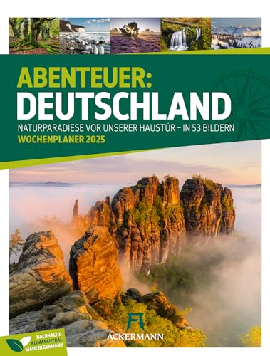 Abenteuer Deutschland Kalender 2025, Wochenkalender im Hochformat mit Rätsel und Sudokus (25x33 cm) - Natur- und Landschaftskalender - Nordsee - Ostsee - Alpen - Elbsandsteingebirge