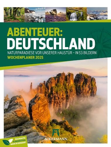 Abenteuer Deutschland Kalender 2025, Wochenkalender im Hochformat mit Rätsel und Sudokus (25x33 cm) - Natur- und Landschaftskalender - Nordsee - Ostsee - Alpen - Elbsandsteingebirge von Ackermann Kunstverlag