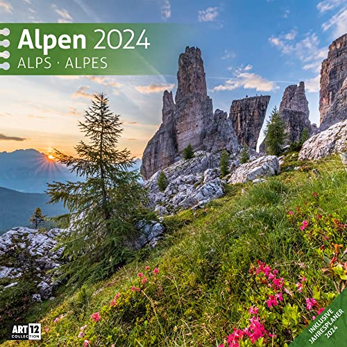 Alpen 2024, Wandkalender / Broschürenkalender im Hochformat (aufgeklappt 30x60 cm) - Geschenk-Kalender mit Monatskalendarium zum Eintragen