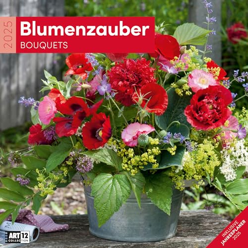 Blumenzauber 2025, Wandkalender / Broschürenkalender im Hochformat (aufgeklappt 30x60 cm) - Art12 - Geschenk-Kalender mit Monatskalendarium zum Eintragen