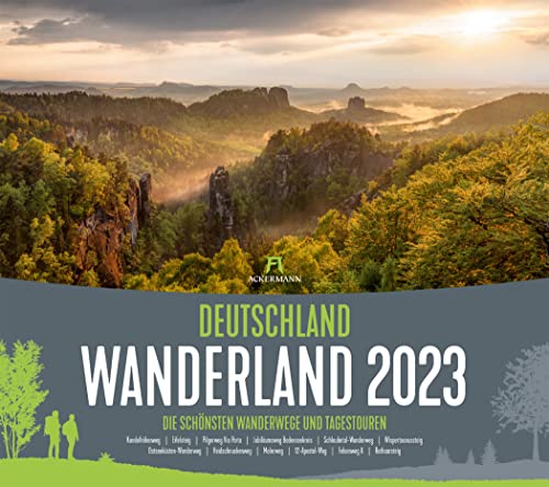 Deutschland Wanderland Kalender 2023, Wandkalender im Querformat (54x48 cm) - Naturkalender mit Routenbeschreibung der Wanderwege für Wanderer