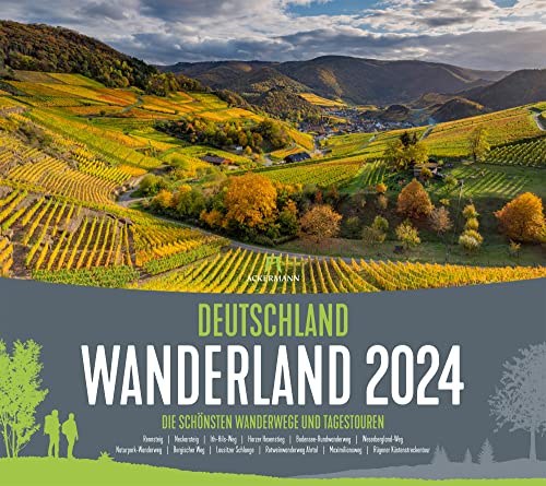 Deutschland Wanderland Kalender 2024, Wandkalender im Querformat (54x48 cm) - Naturkalender mit Routenbeschreibung und Karten für Wanderer