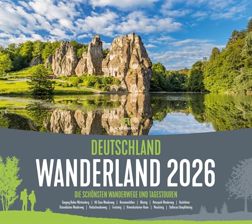 Deutschland Wanderland Kalender 2026 | Die schönsten Wanderwege | Informativer Wanderkalender im großen Querformat (54x48 cm) | Mit Routenbeschreibung von "Ackermann Kunstverlag"