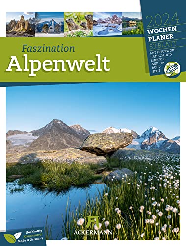 Faszination Alpenwelt - Wochenplaner Kalender 2024, Wandkalender im Hochformat (25x33 cm) - Wochenkalender mit Rätseln und Sudokus auf der Rückseite