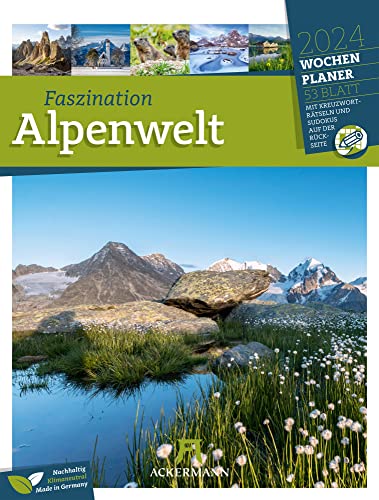 Faszination Alpenwelt - Wochenplaner Kalender 2024, Wandkalender im Hochformat (25x33 cm) - Wochenkalender mit Rätseln und Sudokus auf der Rückseite von Ackermann Kunstverlag