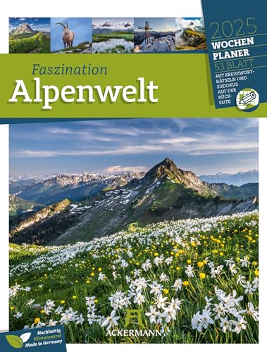 Faszination Alpenwelt - Wochenplaner Kalender 2025, Wandkalender im Hochformat (25x33 cm) - Wochenkalender mit Rätseln und Sudokus auf der Rückseite