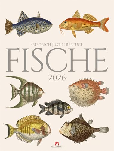 Fische Kalender 2026 | Dekorativer Retro-Kalender im großen Hochformat (50x66 cm) | Historische Tier-Illustrationen von Friedrich Justin Bertuch von "Ackermann Kunstverlag"