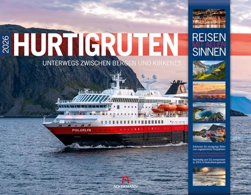 Hurtigruten Kalender 2026 | Unterwegs zwischen Bergen und Kirkenes | Stilsicherer Norwegen-Kalender im großen Querformat (54x42 cm) | Kreuzfahrtroute von "Ackermann Kunstverlag"