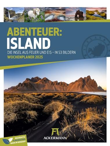 Island - Wochenplaner Kalender 2025, Wandkalender im Hochformat (25x33 cm) - Wochenkalender mit Rätseln und Sudokus auf der Rückseite von Ackermann Kunstverlag