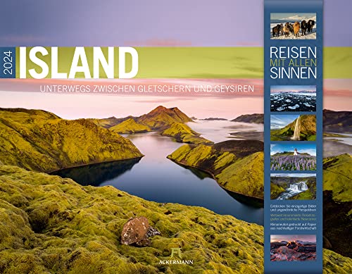 Island Kalender 2024, Wandkalender im Querformat (54x42 cm) - Natur- und Reisekalender: Unterwegs zwischen Gletschern und Geysiren