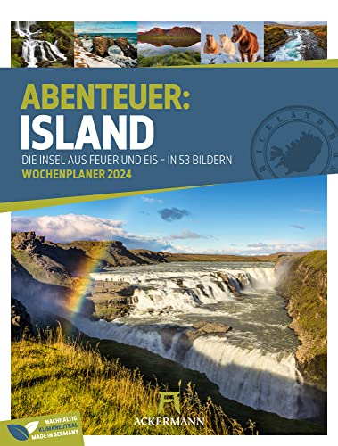 Island - Wochenplaner Kalender 2024, Wandkalender im Hochformat (25x33 cm) - Wochenkalender mit Rätseln und Sudokus auf der Rückseite von Ackermann Kunstverlag