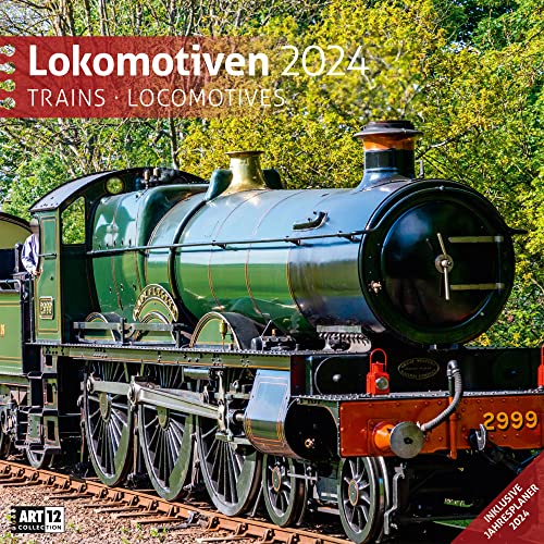 Lokomotiven 2024, Wandkalender / Broschürenkalender im Hochformat (aufgeklappt 30x60 cm) - Geschenk-Kalender mit Monatskalendarium zum Eintragen