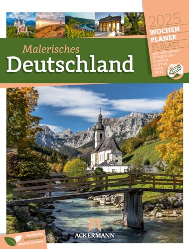 Malerisches Deutschland - Wochenplaner Kalender 2025, Wandkalender im Hochformat (25x33 cm) - Wochenkalender mit Rätsel und Sudokus