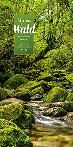 Mythos Wald Kalender 2024, Wandkalender im Hochformat (33x66 cm) - Naturkalender / Literaturkalender mit Zitaten von Ackermann Kunstverlag