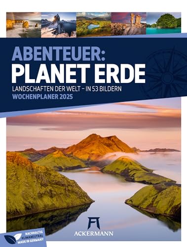 Planet Erde - Wochenplaner Kalender 2025, Wandkalender im Hochformat (25x33 cm) - Wochenkalender Landschaften aus aller Welt mit Rätsel und Sudokus - Blauer Planet von Ackermann Kunstverlag