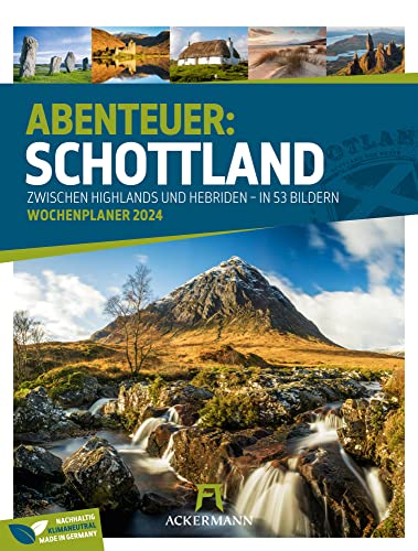 Schottland - Wochenplaner Kalender 2024, Wandkalender im Hochformat (25x33 cm) - Wochenkalender mit Rätseln und Sudokus auf der Rückseite