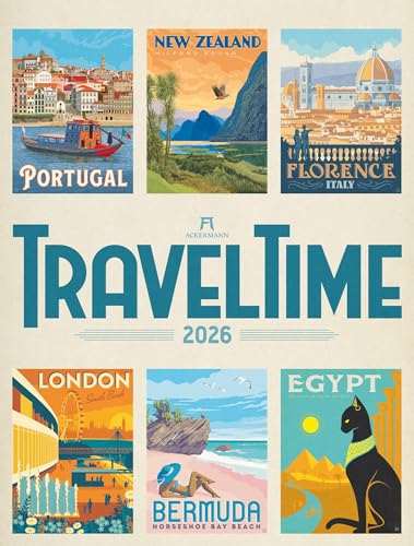 Travel Time Plakate-Kalender 2026 | Hochwertiger Vintage-Kalender im großen Hochformat (50x66 cm) | Reise-Plakate im Retro-Stil von "Ackermann Kunstverlag"