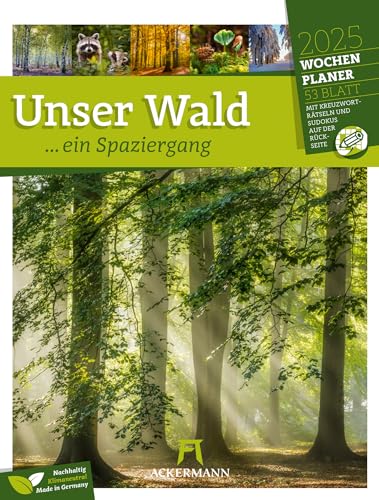 Unser Wald - Wochenplaner Kalender 2025, Wandkalender im Hochformat (25x33 cm) - Wochenkalender mit Rätseln und Sudokus von Ackermann Kunstverlag