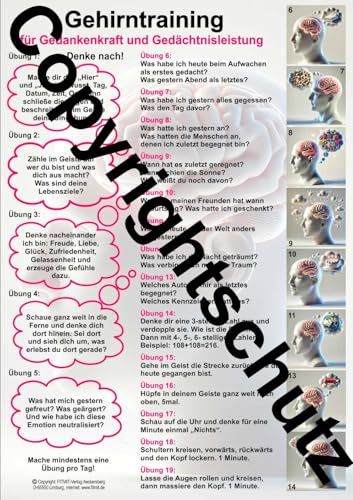 Gehirntraining - für Gedankenkraft und Gedächtnisleistung: Übungskarte A4 (Lehrtafeln: Übersichtskarten) von Fitmit-Verlag