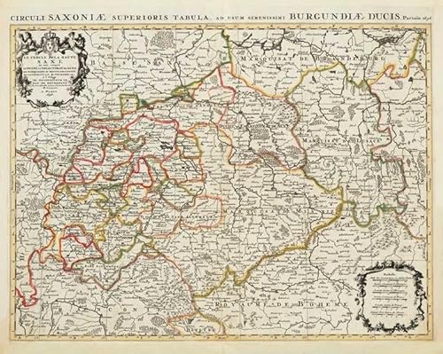 Historische Karte: Sachsen - Kreis OBERSACHSEN 1696, Herzogtum und Kurfürstentum Sachsen, die Markgrafschaften Meisen, Lausitz, die Landgrafschaft ... ... Obejssant Serviteur H. Jaillot. A Paris 1696