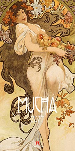 Alfons Mucha Kalender 2024, Wandkalender im Hochformat (33x66 cm) - Kunstkalender (Jugendstil)