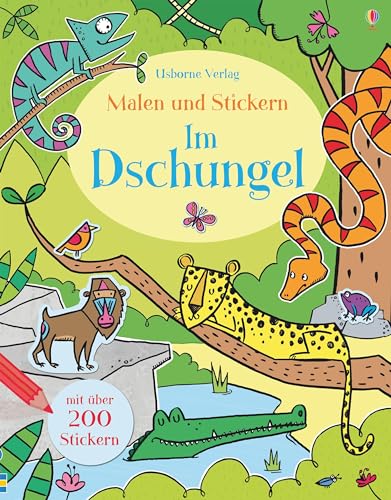 Malen und Stickern: Im Dschungel: Mit über 200 Stickern (Malen-und-Stickern-Reihe) von Usborne