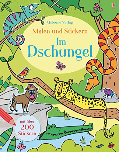 Malen und Stickern: Im Dschungel: Mit über 200 Stickern (Malen-und-Stickern-Reihe) von Usborne