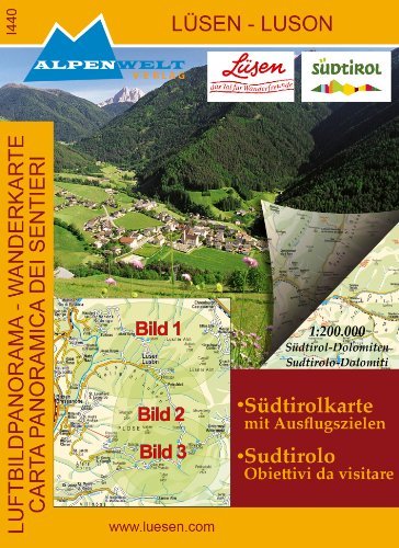 Luftbildpanorama & Wanderkarte Lüsen - Luson: Südtirolkarte mit Ausflugszielen. Dtsch.-Italien. von Alpenwelt Verlag