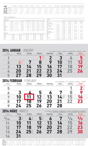 3-Monatskalender groß 2014: Kalendarium dtsch.-engl. von ALPHA EDITION