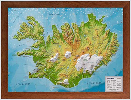 Relief Island klein 1:1.500.000 Holzrahmen: Tiefgezogenes Kunststoffrelief von georelief Vertriebs GbR