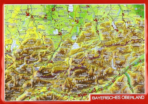 Reliefpostkarte Bayerisches Oberland: Tiefgezogene Reliefpostkarte von georelief GbR