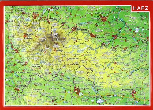 Reliefpostkarte Harz: Tiefgezogene Reliefpostkarte von georelief GbR