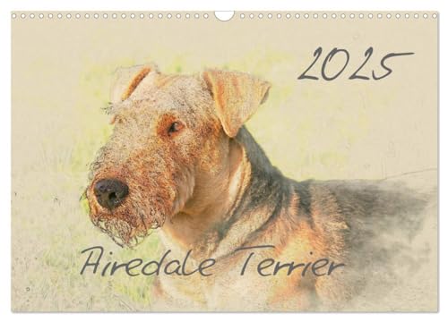 Airedale Terrier 2025 (Wandkalender 2025 DIN A3 quer), CALVENDO Monatskalender: Bildkalender im kunstvollen Aquarell-Stil gehalten, so dass jedes ... kleinen Kunstwerk gleicht. (CALVENDO Tiere) von CALVENDO