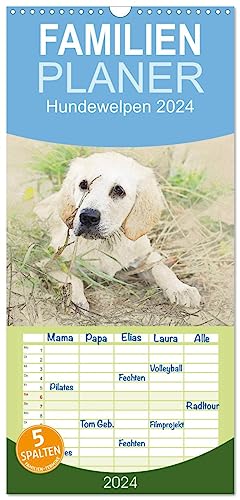 Familienplaner 2024 - Hundewelpen 2024 mit 5 Spalten (Wandkalender, 21 cm x 45 cm) CALVENDO