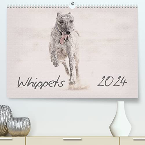 Whippet 2024 (hochwertiger Premium Wandkalender 2024 DIN A2 quer), Kunstdruck in Hochglanz