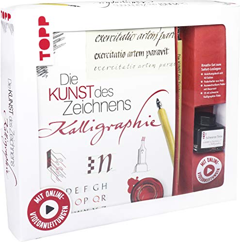 Kreativ-Set Die Kunst des Zeichnens - Kalligraphie: Buch für Kalligraphie-Einsteiger sowie Federhalter, Feder mit Reservoir und Tinte im Gläschen. Mit Online-Videos