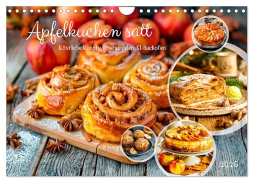 Apfelkuchen satt - Köstliche Kunstwerke aus dem KI-Backofen (Wandkalender 2025 DIN A4 quer), CALVENDO Monatskalender von CALVENDO