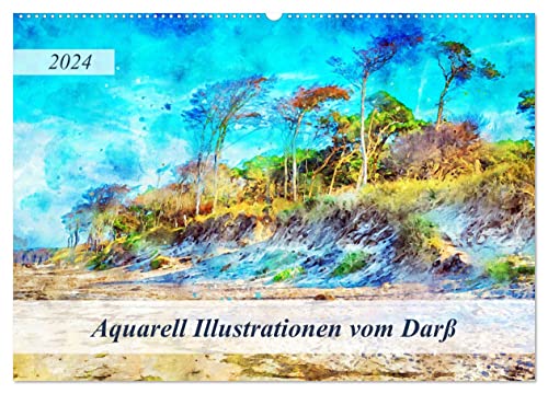 Aquarell Illustrationen vom Darß (Wandkalender 2024 DIN A2 quer), CALVENDO Monatskalender